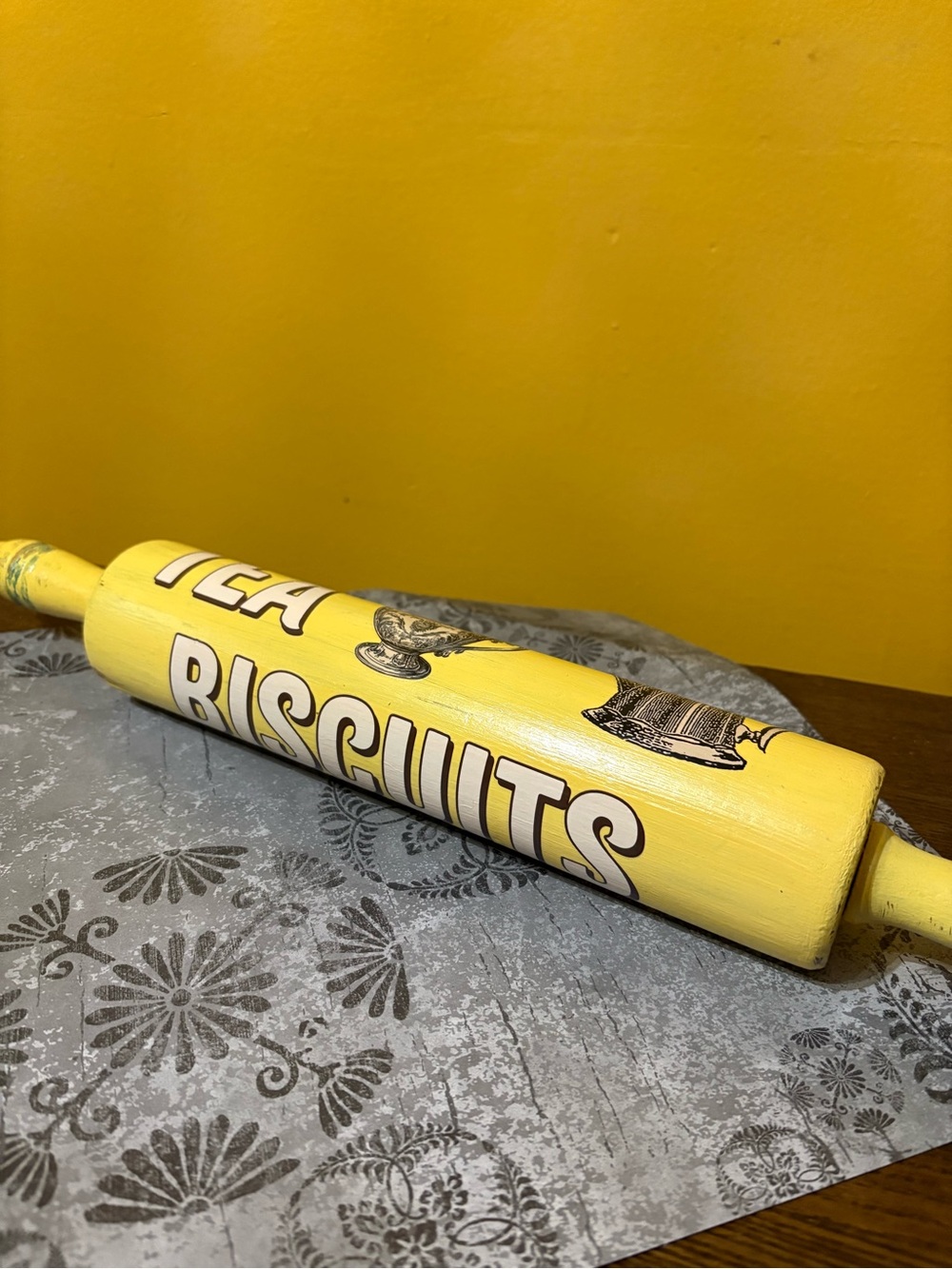 Yellow 'Tea Biscuits' Decorative Rolling Pin